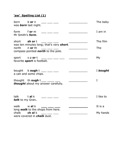 aw spellings 2