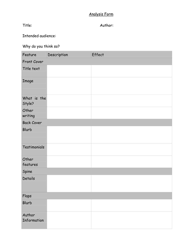 Book Cover Analysis Worksheet