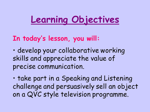 Speaking and Listening QVC Task 