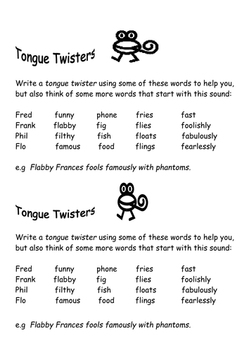 F Tongue Twisters Teaching Resources