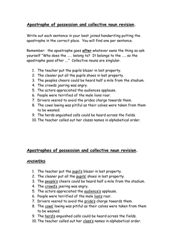 Test on apostrophe of possession. | Teaching Resources