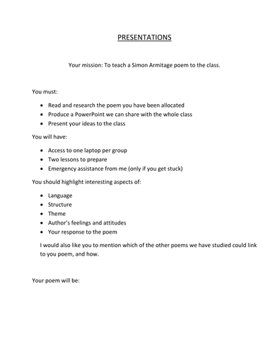Poetry Task - Researching and Presenting Armitage