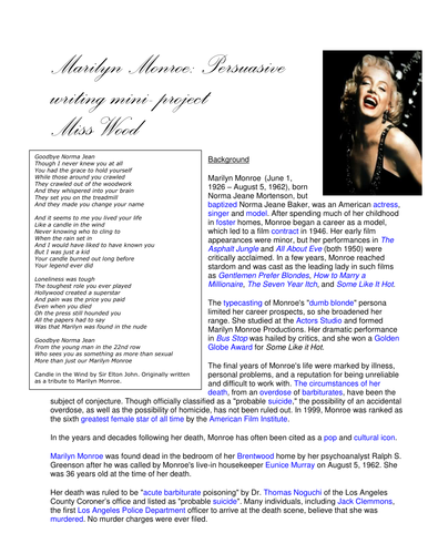 Marilyn Monroe Persuasive Writing