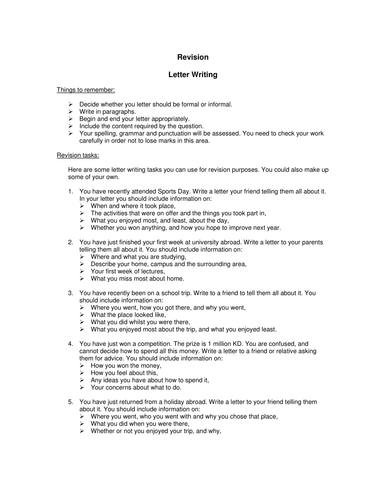Letter Writing review Sheet