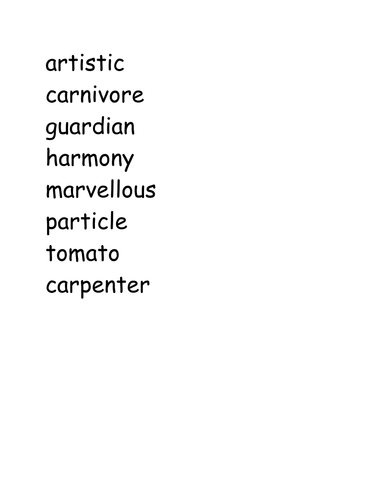 3 syllable ar word list