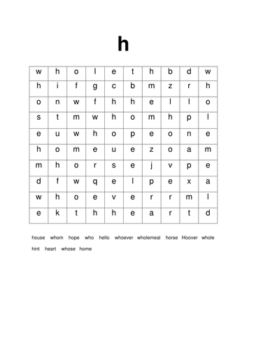 H wordsearch | Teaching Resources