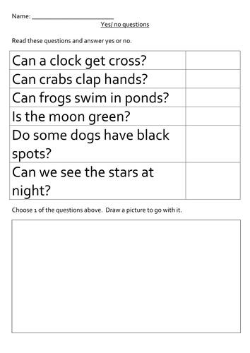 Yes/No question worksheet | Teaching Resources