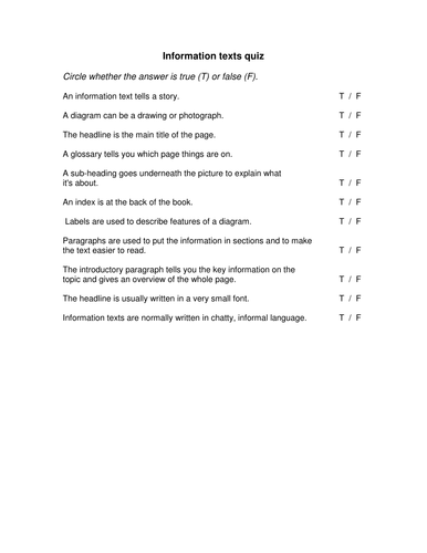 Information texts quiz