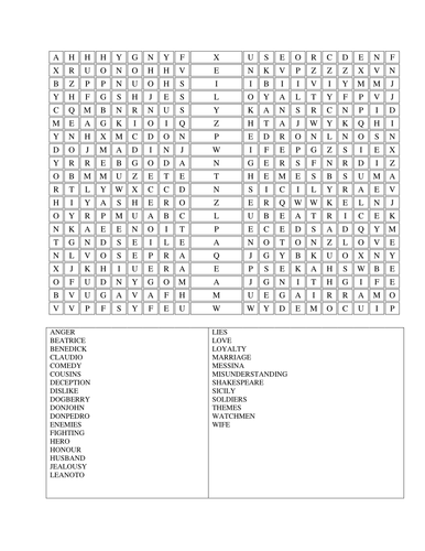 Much Ado about Nothing wordsearch