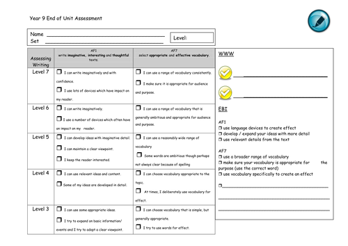 Student Assessment Feedback Sheets | Teaching Resources