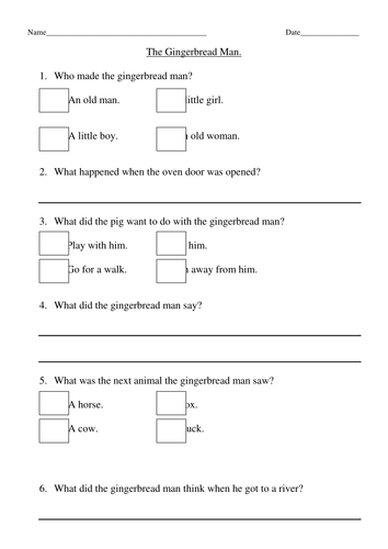 gingerbread man comprehension teaching resources