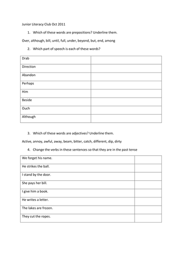  parts of speech assessment teaching resources