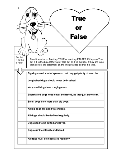 Dog theme TRUE OR FALSE DOG INFORMATION