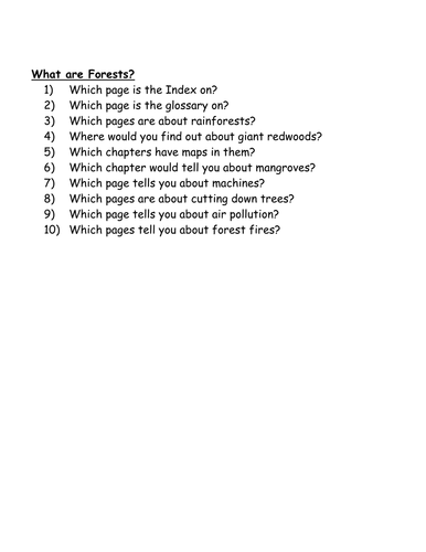 Guided reading questions on 'What are Forests?'