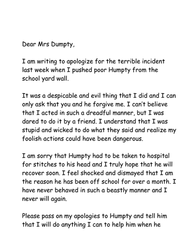 a letter template ks1 jpspooner apology Teaching  Humpty A  by to letter of