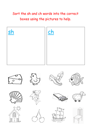 jolly phonics sorting sh and ch words teaching resources