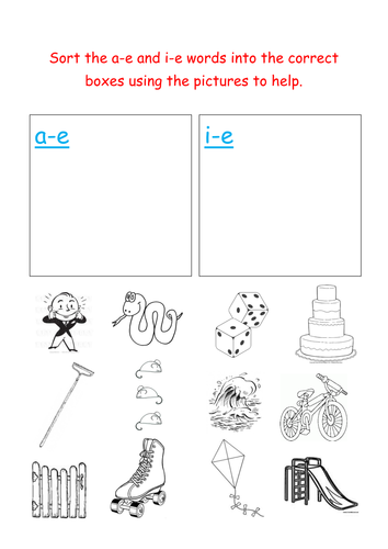 Jolly phonics - sorting 'a-e' and 'i-e'  words