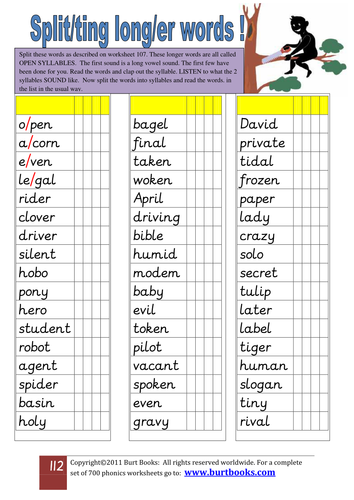 PHONICS Splitting longer words into syllables 2 by coreenburt | Teaching Resources