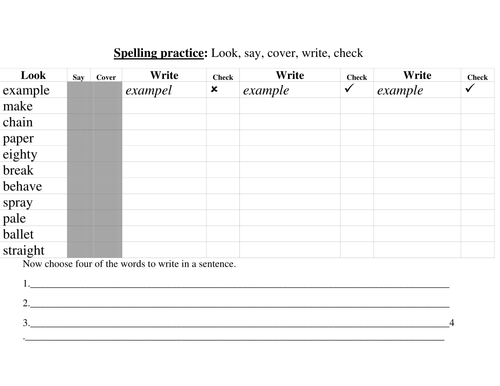 Look, cover, write, check sheet by primaryteacheruk - Teaching