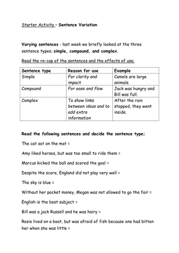 Varying sentences | Teaching Resources
