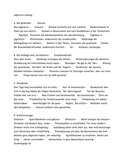 Texts with adjective endings