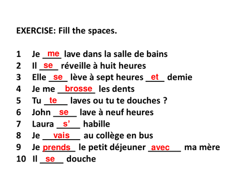 Reflexive verbs animated handout slide