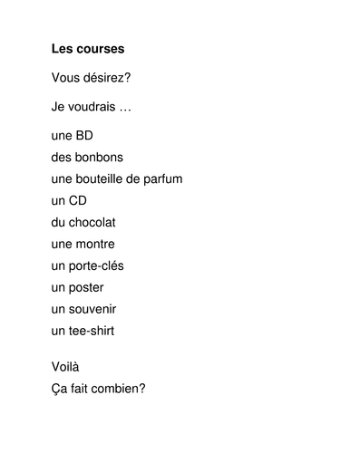 On achete des souvenirs  -  key vocab