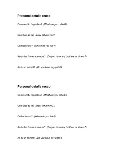 Personal details recap for beginners