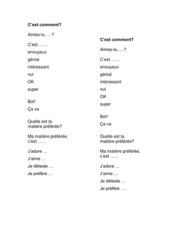 -  C'est ...  key adjs on school subjects