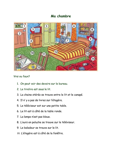 Ma chambre - reading task with prepositions | Teaching Resources