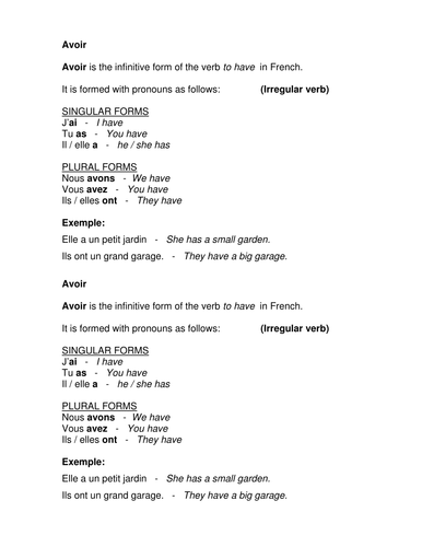 Metro 1: Using avoir with properties & locations