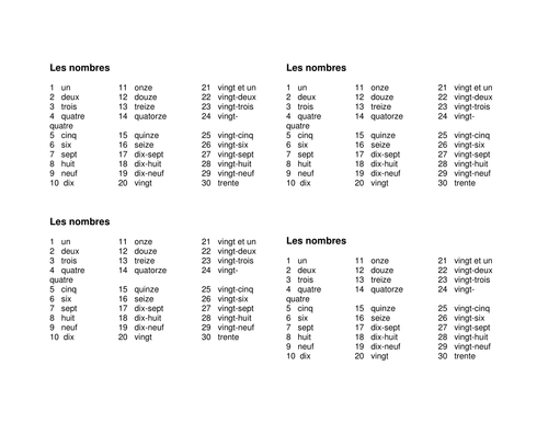 Number Names Worksheets french number 1-30 : Les nombres 1 - 60 by mmullen - Teaching Resources - TES