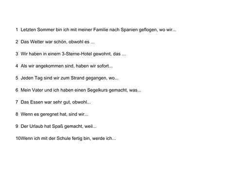 Letzte Ferien; Satzkonstruktion