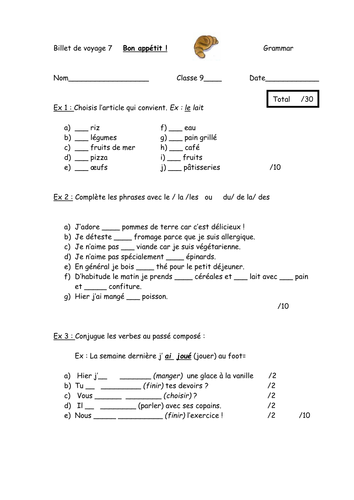 Food worksheets