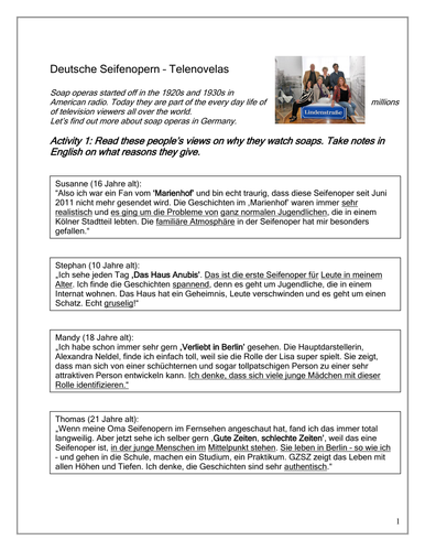 Seifenopern In Deutschland By Rosered27 Teaching Resources - 