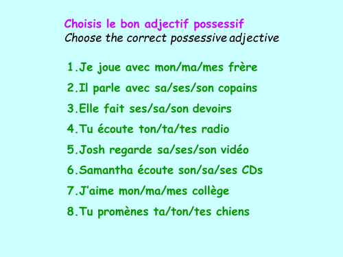 Mon ma mes - starter activity