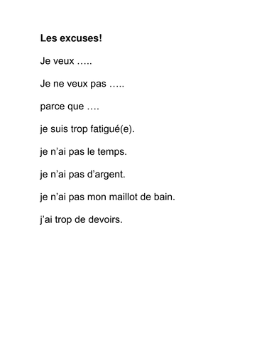 Les excuses vocabulary