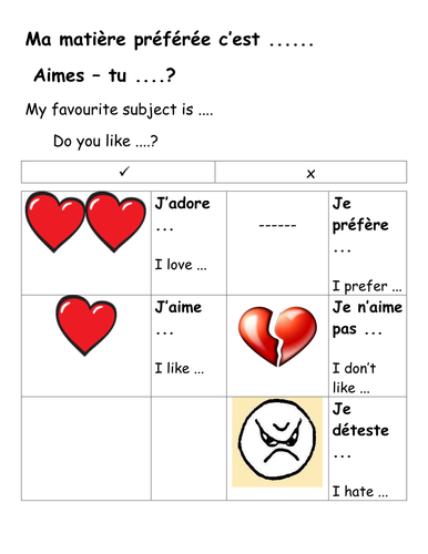 J Aime Je N Aime Pas Teaching Resources