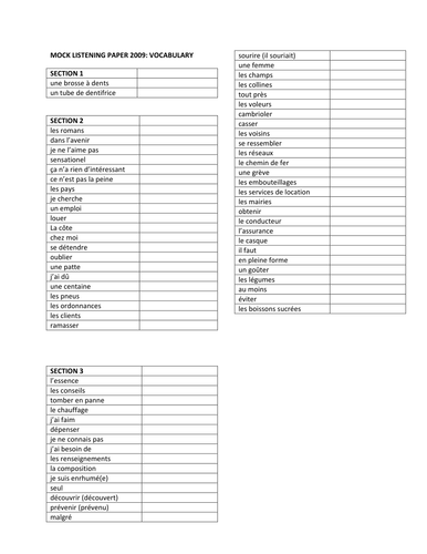 Listening Vocabulary