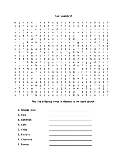 Das Pausenbrot - Wordsearch