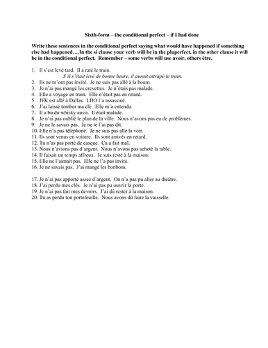 Practising si +pluperfect with conditional perfect