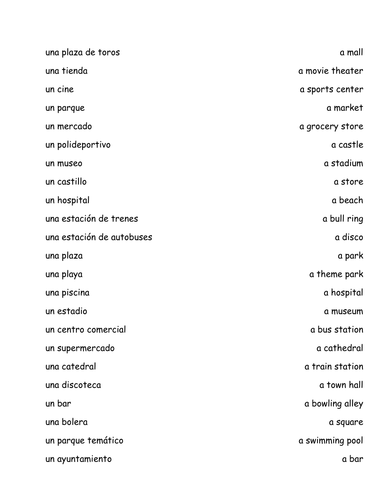 Qué hay en tu ciudad? - MATCH UP ACTIVITY