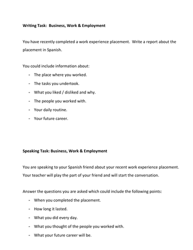 Writing and speaking task - work & employment