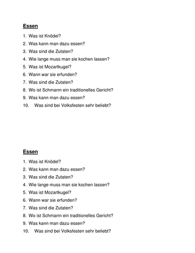 Essen in Deutschland und Osterreich