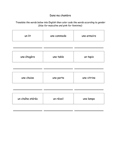 Dans Ma Chambre - handout