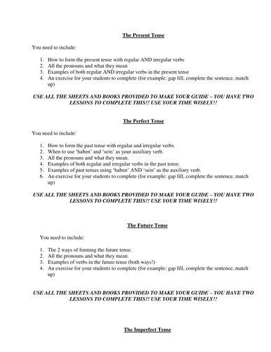 Verb Tenses Group Work