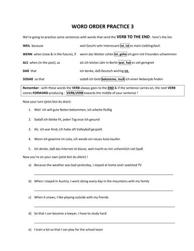 subordinating conjunctions in German