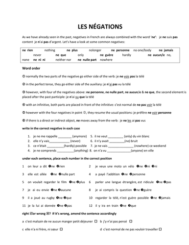 Negatives in French - les négations en français
