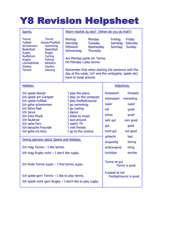 reviewing sheet for hobbies