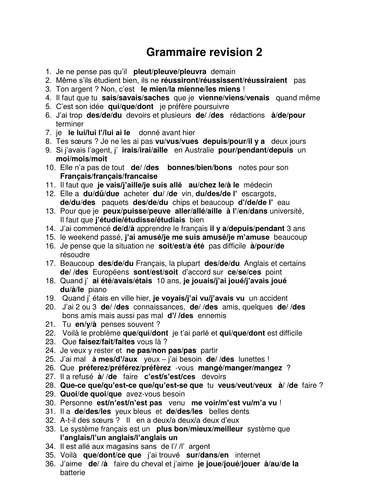 Révision de grammaire 1